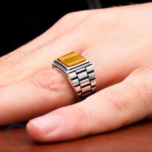 Tiger Eyes Stone 925 Silver Mens ring. Mens Jewelry Stamped With Silver Stamp 925 All Sizes Are Available