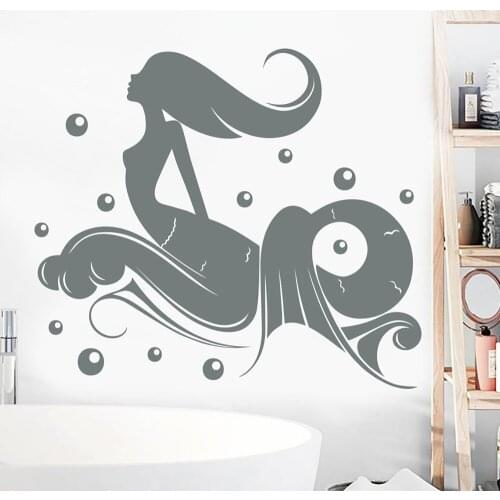 Mermaid Wall Decals Nautical Sea Design Mermaid Wall Sticker Nautical Decor Vinyl Art Decal for Bathroom Decoration Decal C667