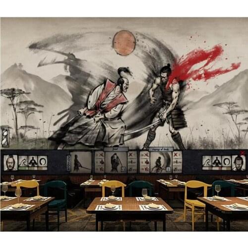 Custom mural wallpaper 3D large mural Chinese ukiyo-e warrior duel restaurant tooling background wall