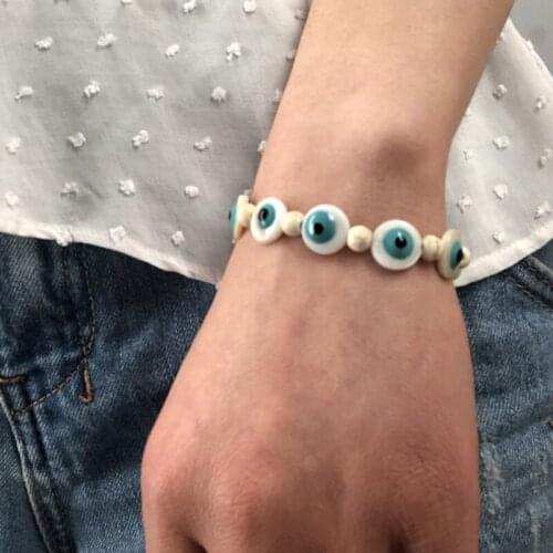 KBJW Original Evil Eye Bracelet Shell Slice Nature Stone Beaded Handmade Flexiable Bracelets for Women Daily Wearing Accessories