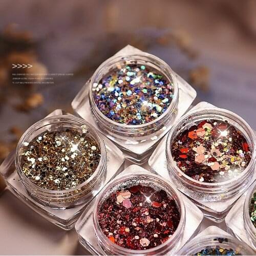 Laser Mixed Hexagon Nail Glitter Powder Sequins Colorful Nail Flakes 3D DIY Charm Dust For Nail Art Decorations