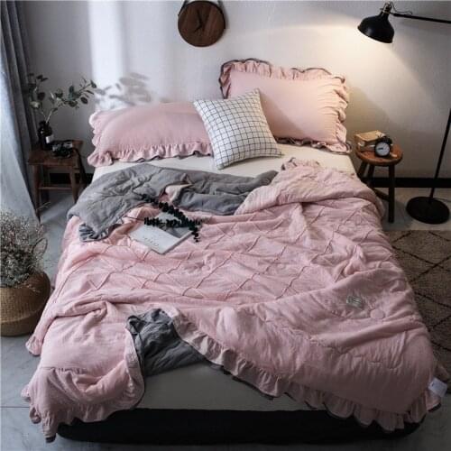 Pink Cute Washed Summer Quilt Bedspread Simple Air Conditioner Throw Blankets Lace Comforter Nap Bed Cover For Girls