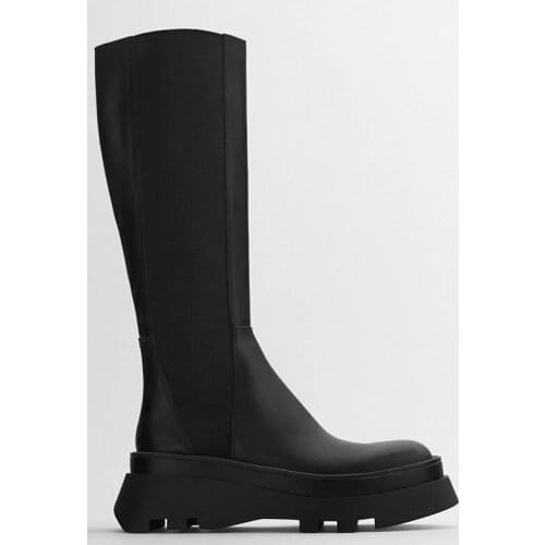 Knee High Boots Shoes Woman Thick Bottom Round Toe Height Increasing Platform Boots Black Leisure Knight Boot Long Botas Mujer