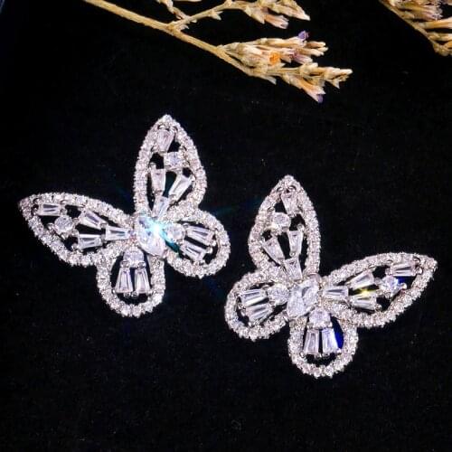 Huitan Gorgeous Bow Women Stud Earring Micro Pave CZ Zircon Stone Noble Female Wedding Ceremony Party Romantic Earrings Jewelry