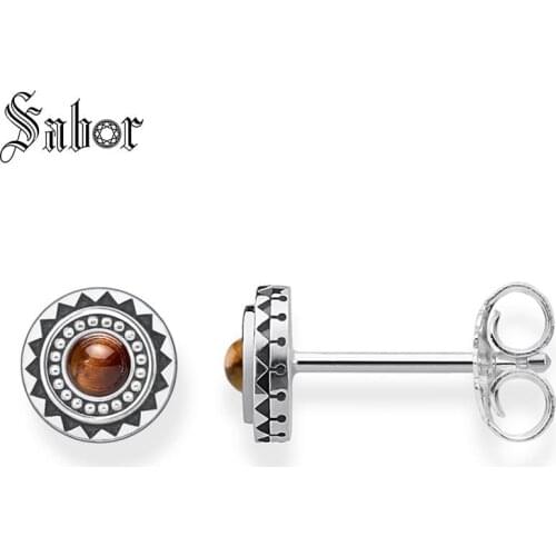 Stud Earrings Round Sun Tiger Eye Bohemia Gift For Women High Quality Earring silver color Fashion Jewelry thomas