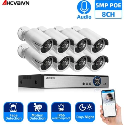 Real time face detection Security System 8CH NVR Kit POE IP Camera IR Outdoor IP66 Motion Detection CCTV Video Surveillance Kits