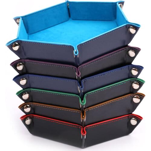 Foldable Dice Tray Box PU Leather Folding Hexagon Key Storage Coin Square Tray Dice Game Table Board Games