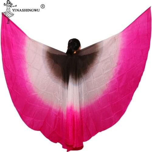 Belly Dance Stage Performance Props Half Circle Veil Dance 100% Silk Right/Left Hand Belly Dance Veils Colored Silk Wings Belly