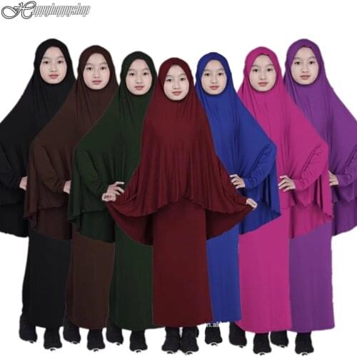 Traditional Muslim Kids Khimar Abaya Dress Islamic Big Hijab Burka Long Skirts Arab Shawls Headscarf Prayer Robe Ethnic Clothing