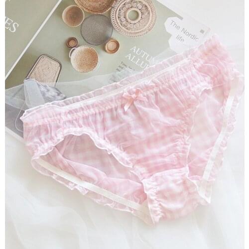 Cute Womens Panties Bow Girl Lace womans underwear Mesh Plaid ladies underpants Girl Cartoon Lingerie Breathable