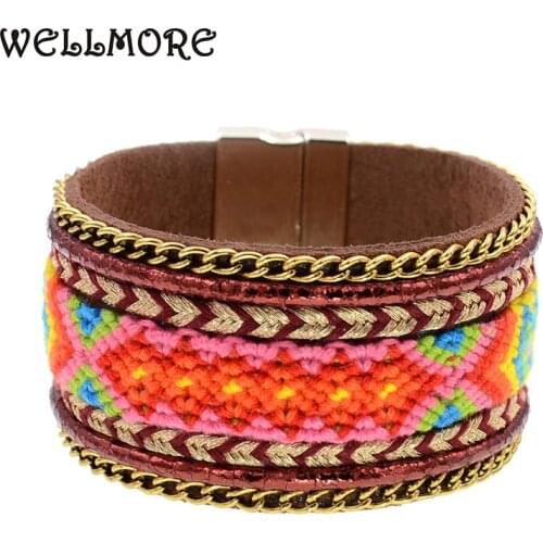 WELLMORE BOHO style handmade cotton bracelet leather bracelets charm bracelets for women jewelry wholesale drop shipping