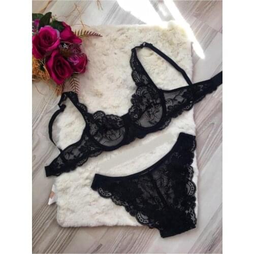 Womens Black Underwire Lace Bra Suit