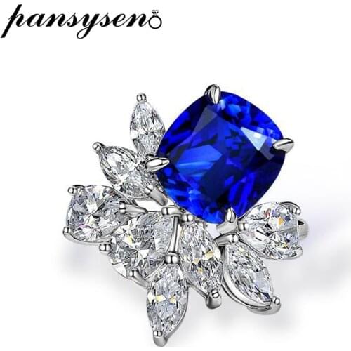 PANSYSEN 100% 925 Sterling Silver Sapphire Ruby Simulated Moissanite Gemstone Rings for Women Cocktail Fine Jewelry Wholesale
