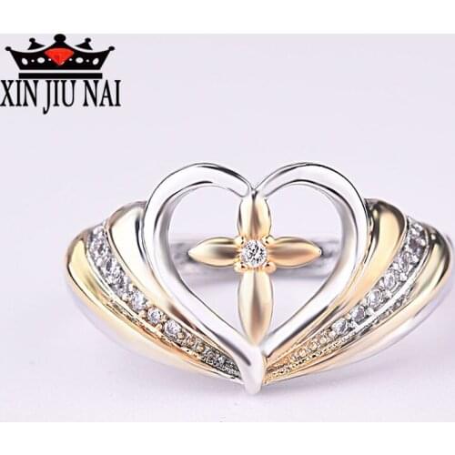 Unique hollow design heart-shaped cross ring female model accessories inlaid with small zircon CZ jewelry Valentines Day gift