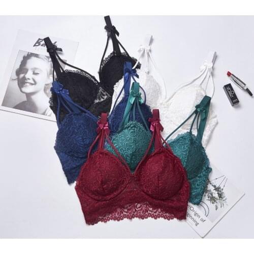Women Lace Underwear Bra Tops Push Up Bow Bralette Brassiere Sexy Lingerie Crop Top Bralet