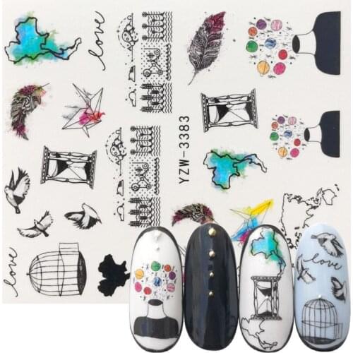 1 Sheet Balloon Feather Bird Funnel Water Decal Nail Art Transfer Sticker for Nail Art Tattoo Decoration