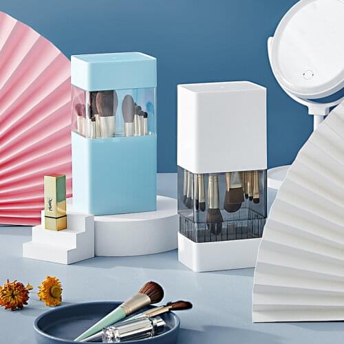 Creative 2 In1 Makeup Brush Storage Box Eyeliner Eyebrow Pencil Drying Rack Cosmetic Brush Lipstick Storage Plastic with Lid New