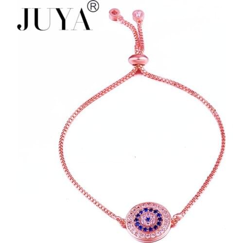 2018 NEW Trendy Cubic Zirconia Crystal Bracelets Female Jewelry Adjustable Slide Chain Charm Round Evil Eye Wrist Bracelet