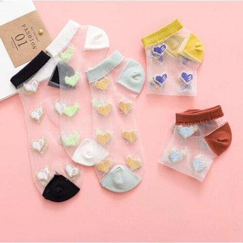5 Pairs Women Socks Lovely Hearts Lace Summer Girls Lady Socks Harajuku Happy Funny Cartoon Sexy Ankle Casual Breathable Sox