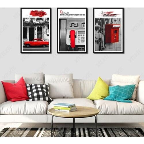 Abstract Wall Art Red Car Phone and Mailbox Paintings Nordic Canvas Posters Prints for Living Room Bedroom Corridor Decoration