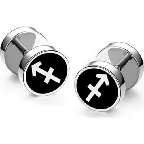 Birthday Gift-1Piece Korean Fashion Sagittarius Steel Cancer Constellation Barbell Earring Dumbbell Earrings Studs Men Women