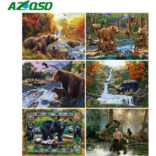 AZQSD Full Square Drill Diamond Painting Bear 5D DIY Needlework Diamond Embroidery Mosaic Animal Full Kits Home Decoration