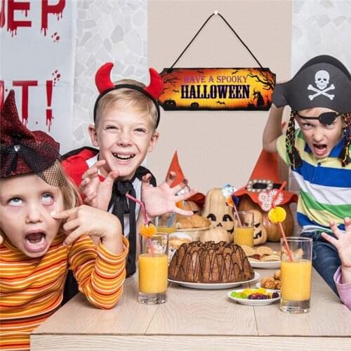 Halloween Wooden Hanging Ornament Rustic Door Sign Creative Wall Art Decoration for Home Living Room Bedroom JW