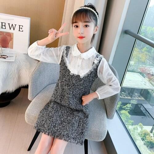 Girls Fashion One Piece Lace Dresses 2021 Fall New Teenage Girl Mini Long Sleeve Party Tutu Dress Children Dress 6 8 10 12 13 14