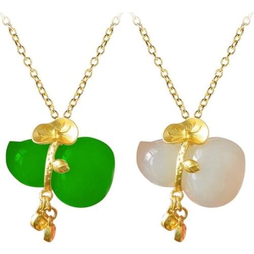 Natural Hetian Jade Gourd Pendant Necklace Silver Fashion Jewelry Chalcedony Amulet Gifts For Women
