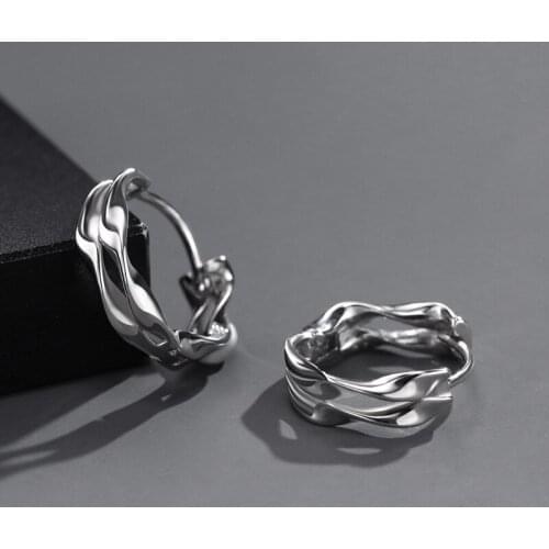 Personalized Mens Silver Plated Wave Earrings Hip Hop Rock Earrings Street Rap Singer Jewelry Accessories Anniversary Gift