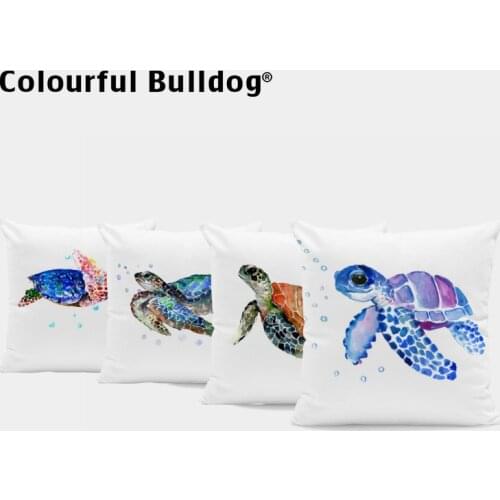 Colorful Ocean Throw Pillow Cushion Cute Sea Turtle Cushion Covers Bubble Purple Blue Children Room Decorative Velvet Pillowcase