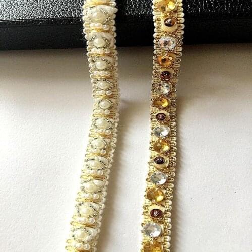 Imitation Pearl Ribbon Lace Acrylic Beaded Lace Gold Color Wedding Dress Skirt Bag Hats Decorations About 0.9m 1PC