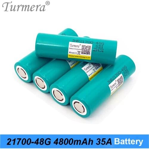 Turmera 21700 4800mAh 48G Lithium Battery 35A Discharge Current for Flashlight Heanlamp and 36V 48V E-Bike E-Scooter Battery Use