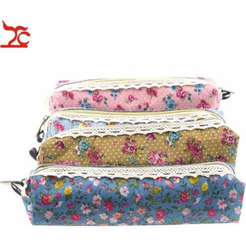 Cute Flower Floral Lace Pencil Pen Case PU Leather Lipstick Cosmetic Makeup Bag Jewelry Bracelet Organizer Travel Zipper Pouch