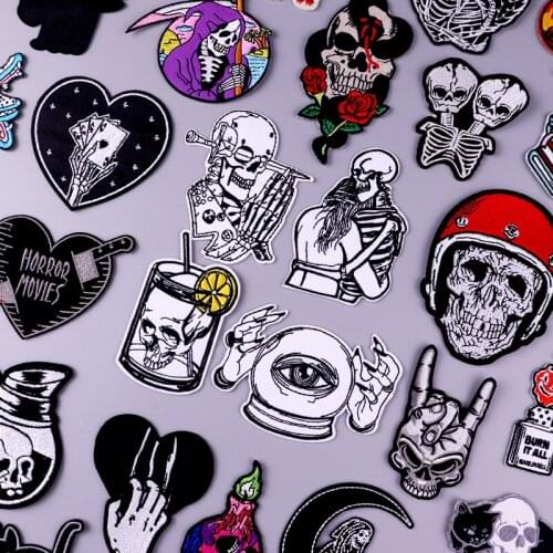 Punk Patch Iron On Patches On Clothes Skull Stripe Embroidery Patches For Clothing Hippie Patch For Clothes Badge Decor Applique