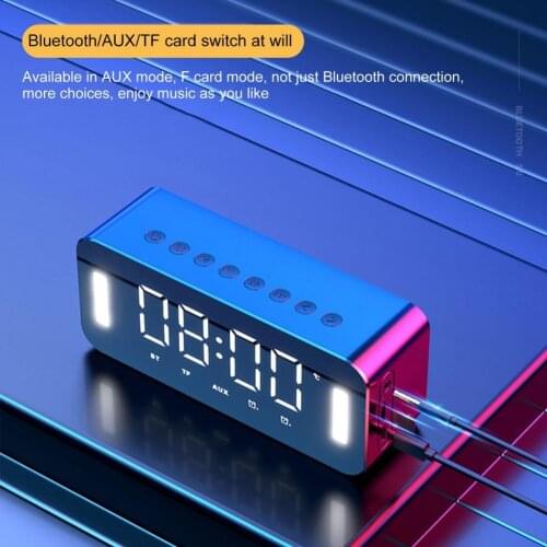 Portable Wireless Bluetooth Speaker Bluetooth 5.0 HiFi Music Column Subwoofer Desktop Mirror Screen Display Alarm Clock