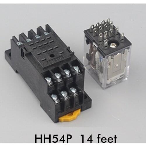 Intermediate relay HH54P small intermediate electromagnetic relay 220V/110v/380v AC and DC 12V 24V with 14 feet relay SOCKET