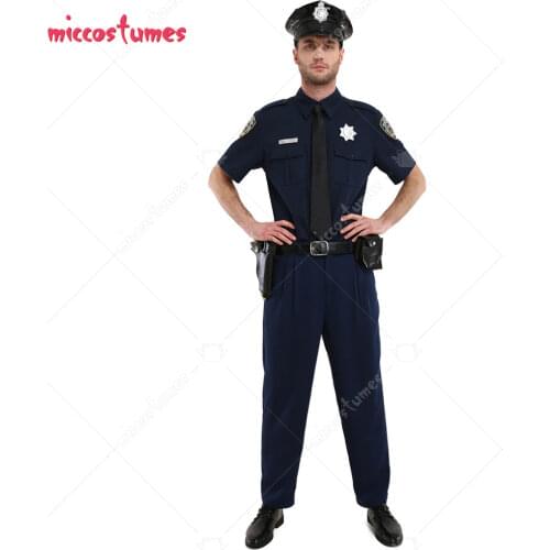 Adult Police Officer Short Sleeve Costume for Men with Hat