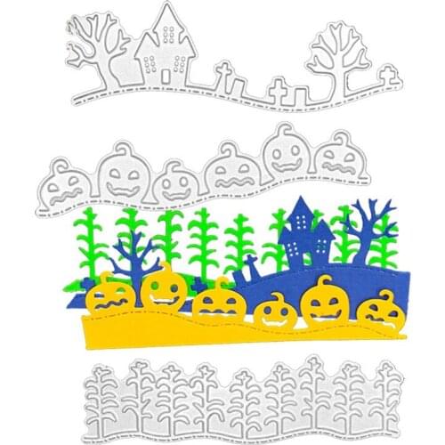 Halloween Pumpkin Border Metal Cutting Die House Tree DIY Scrapbooking Paper Craft Handmade Card Punch Art Cutter Template