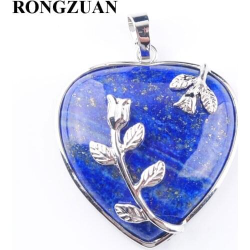 RONGZUAN Natural Lapis Lazuli Stone Jewelry Flower Pendant Reiki Chakra Chain Necklace Real Love Heart Jewellery for Girl TN3179