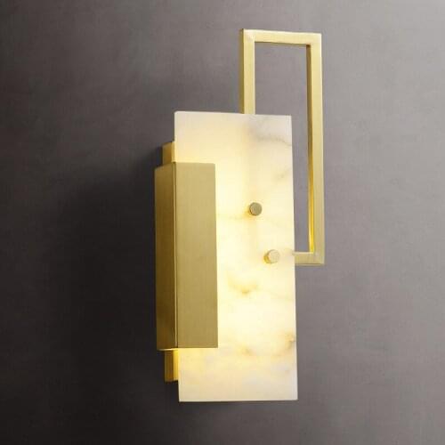 Light Luxury Gold Brass Natural Marble LED Wall Lamp For Foyer Bedside Aisle Stairs Lighting Fixtures Wall Sconce