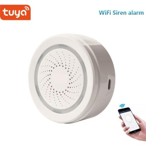 Tuyasmart home security wifi Siren alarm make sound and light when triggere free APP compatible with Alexa and googlel home