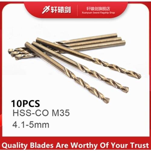 10PCS 4.1 4.2 4.3 4.4 4.5 4.6 4.7 4.8 4.9 5mm HSS-CO M35 Cobalt Steel Straight Shank Twist Drill Bits For Stainless Steel