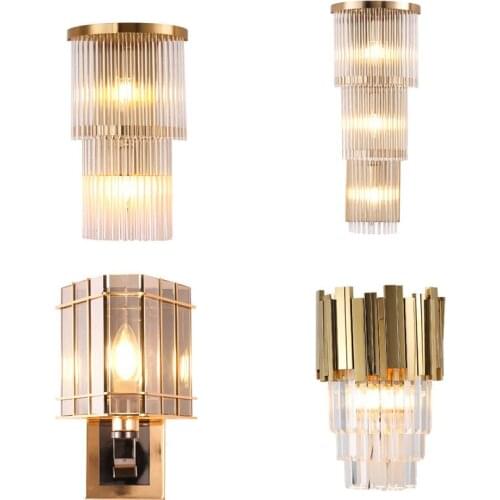 Nordice crystal bedroom light living room decoration lustres iron rope bedroom bedside aisle espelho lampara pared wall lamp