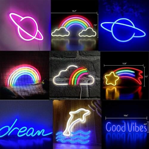 LED Neon Sign Could Goodbibes Dream Dolphin Planet Double Heart USB Powered Party Wall Hanging Light for Bar Bedroom Wall Decor