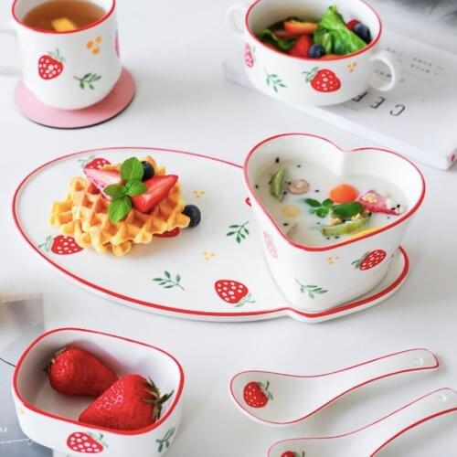 Breakfast Salad Plate Dinner Dish Set Fruit Pattern Steak Plates Coffee Cup Morning Home Hotel Ceramic Food Dish Tray Restaurant
