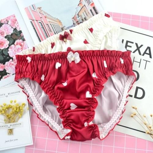 Japanese girls love cute panties mid waist satin knickers Organza bow student briefs ladies sexy underwear JF1212