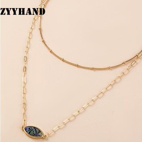Natural Abalone Shell Women Pendant Necklace Golden Color Girl Snake Chain Set Lady Casual Oval Shape Jewelry