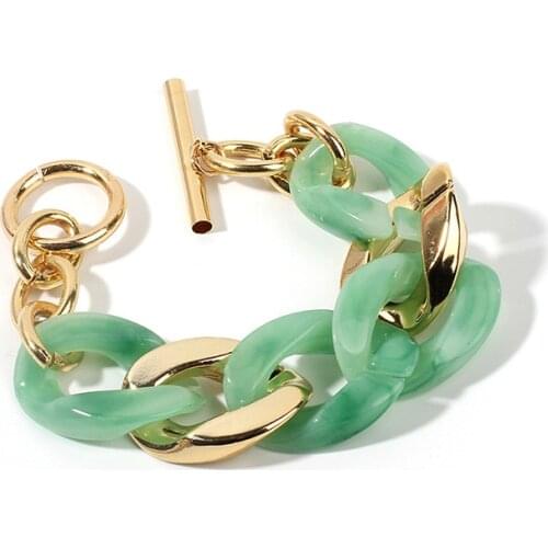 Vintage Elegant Chain Bracelets For Women Resin And Metal Fresh Green Charming Bracelet French Female Hand Accessories Gifts