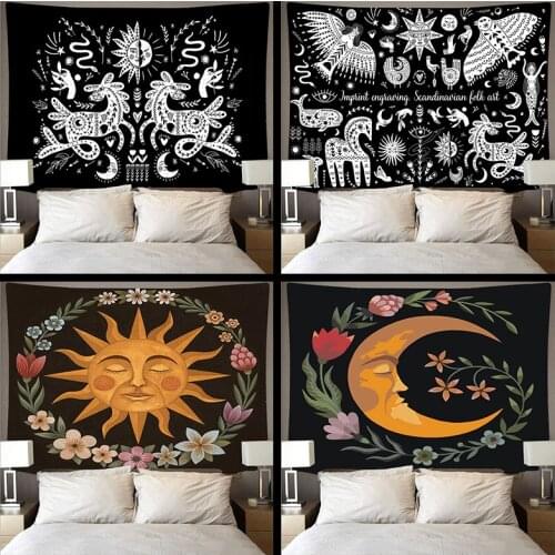 Vintage Moon Phase Tapestry Wall Hanging Botanical Bohemian Tapestries Home Background Beach Cushion Room Decor Aesthetic